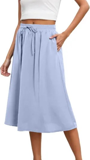 Maxi Skirts for Women 2025 Elegant Boho Pleated Skirt Elastic High Waisted Casual Summer Pockets A Line Dresses Outfits