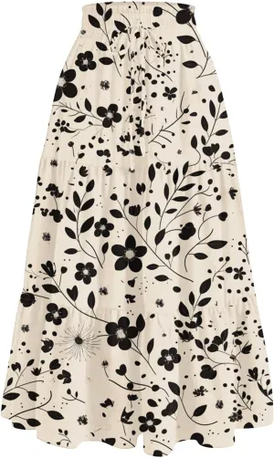 Maxi Skirts for Women 2025 Vintage Printed High Waist Flowy Hem Trendy Skirts Relaxed Beach Vacation Skirt