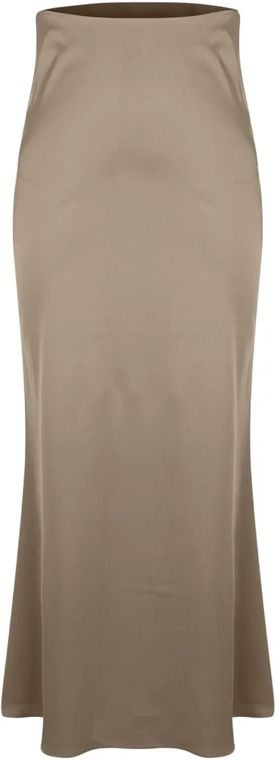 Maxi Skirts for Women Smooth Stain A Line Pure Skirt Hide Zip Trendy Skirts Stretch Long Comfort Casual Skirt