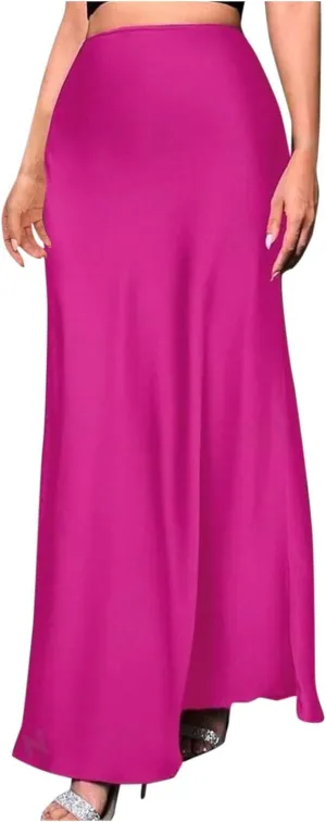 Maxi Skirts for Women Smooth Stain A Line Pure Skirt Hide Zip Trendy Skirts Stretch Long Comfort Casual Skirt
