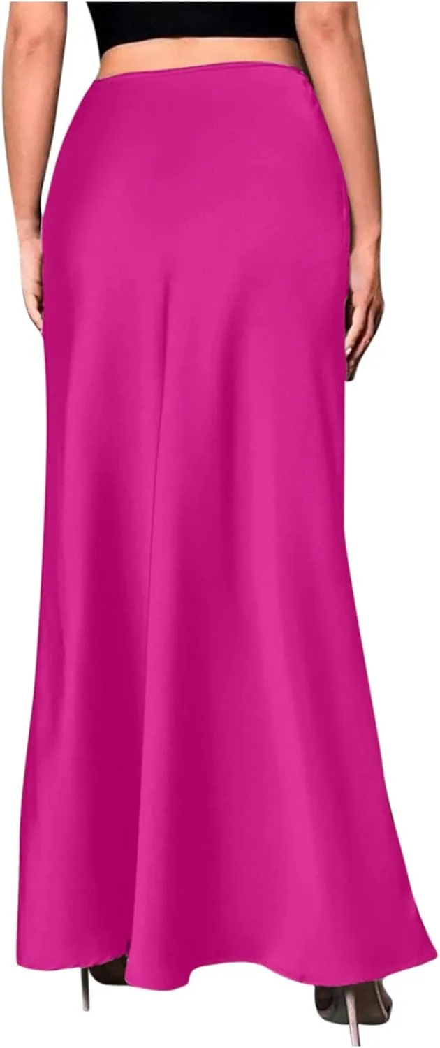 Maxi Skirts for Women Smooth Stain A Line Pure Skirt Hide Zip Trendy Skirts Stretch Long Comfort Casual Skirt