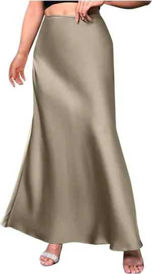Maxi Skirts for Women Smooth Stain A Line Pure Skirt Hide Zip Trendy Skirts Stretch Long Comfort Casual Skirt