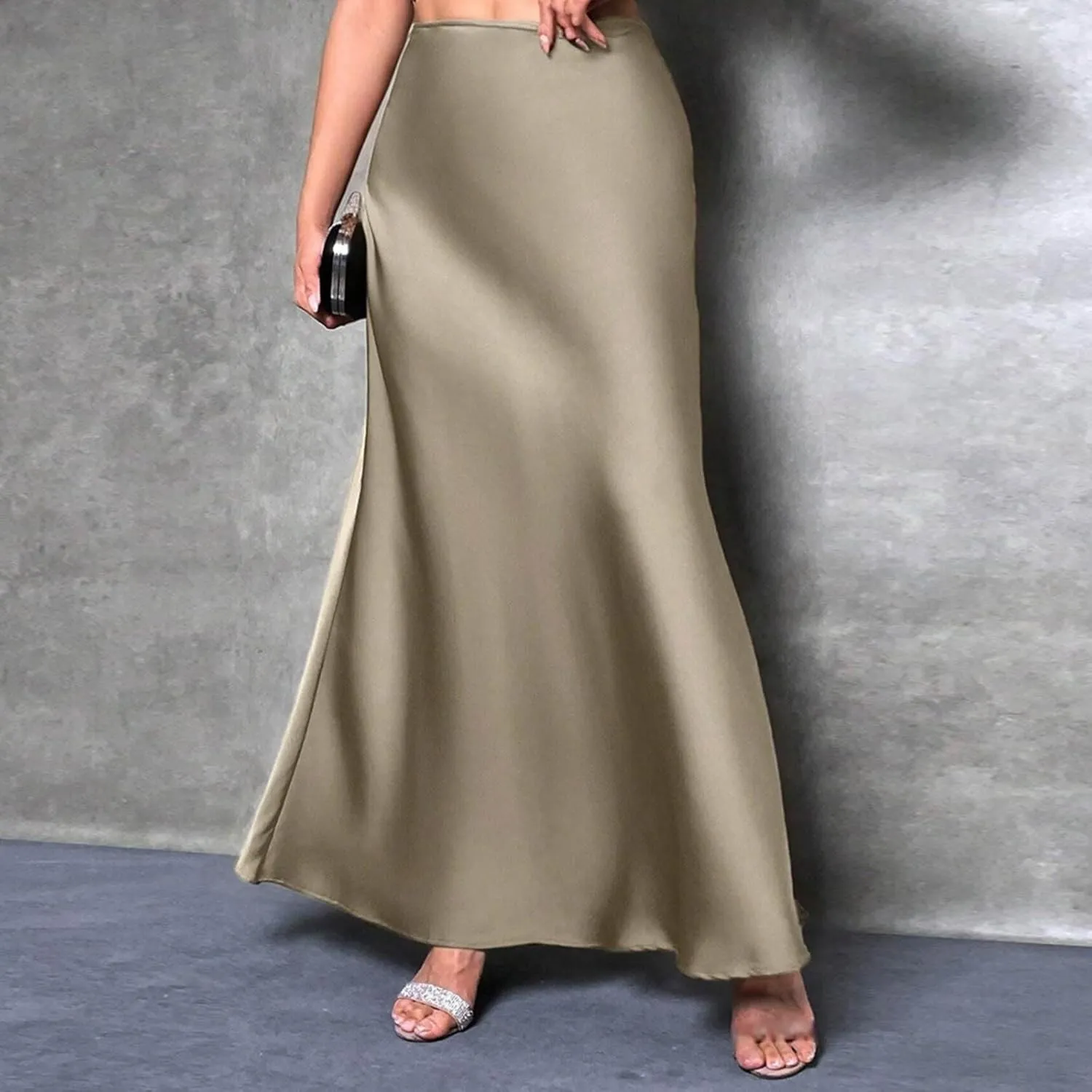 Maxi Skirts for Women Smooth Stain A Line Pure Skirt Hide Zip Trendy Skirts Stretch Long Comfort Casual Skirt