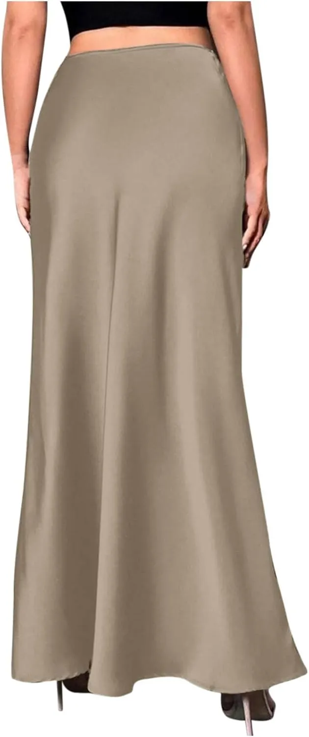 Maxi Skirts for Women Smooth Stain A Line Pure Skirt Hide Zip Trendy Skirts Stretch Long Comfort Casual Skirt