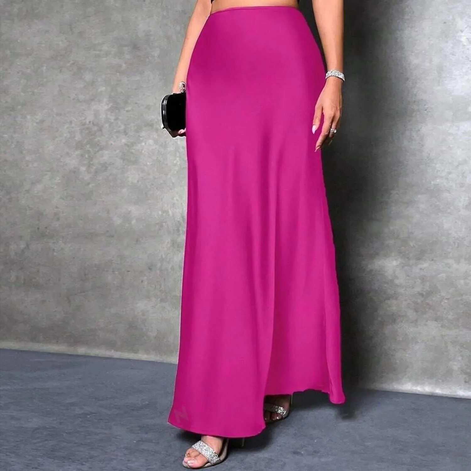 Maxi Skirts for Women Smooth Stain A Line Pure Skirt Hide Zip Trendy Skirts Stretch Long Comfort Casual Skirt