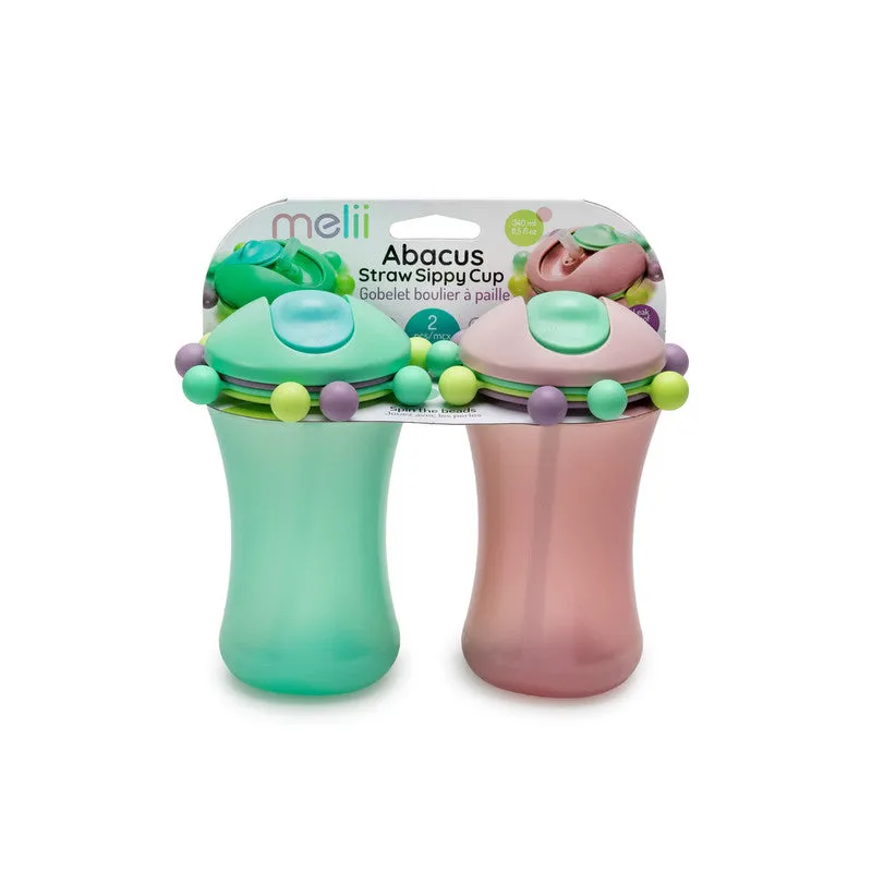 Melii Spin Sippy Cups 2 Pack - Fun and Interactive Silicone Straw Cups for Babies and Toddlers - 340ml Capacity, Spill-Proof, Leakproof, and Easy to Clean