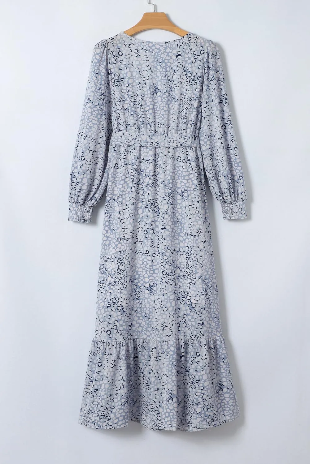 Melliflo Womens Leopard Surplice Bubble Sleeve V-Neck Maxi Dress with Sash 2024 Loose Casual Summer Skirt