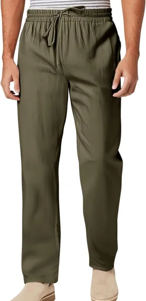 Mens Casual Pants Elastic Waist Drawstring Lightweight Slacks Loose Summer Beach Yoga Trousers Straight Leg Pants