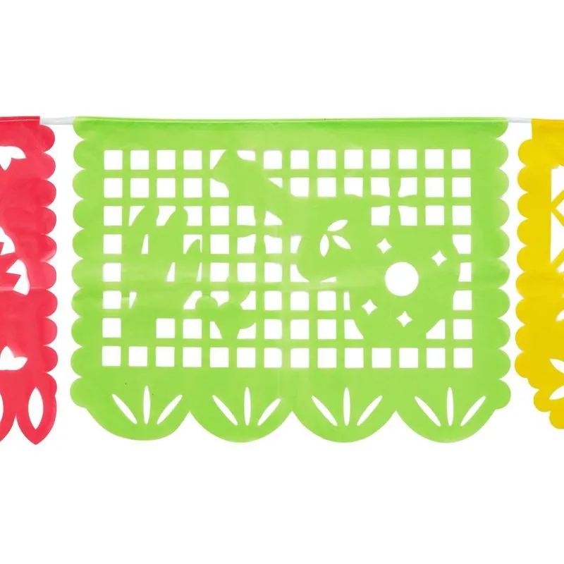 Mexican Papel Picado Banner for Fiestas, Cinco de Mayo (15 ft, 9 Colors, 2 Pack)