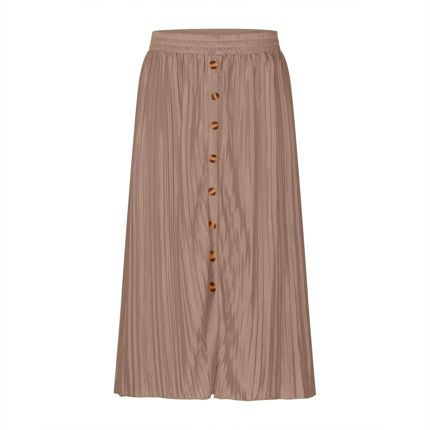 Midi Skirts for Women Casual Summer Beach Vacation High Elastic Waist Front Button A-Line Pleated Flowy Skirts