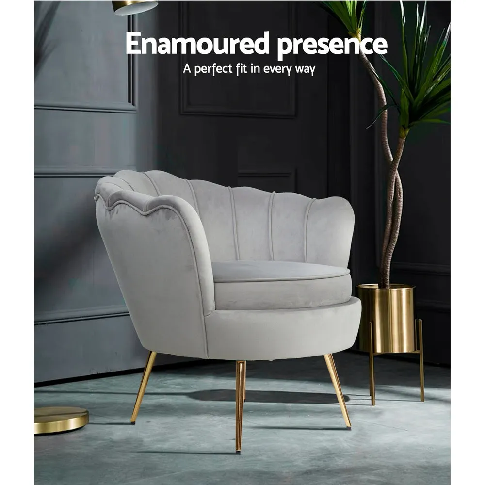 Mirabell Accent Velvet Shell Back Seat Lounge Armchair - Grey