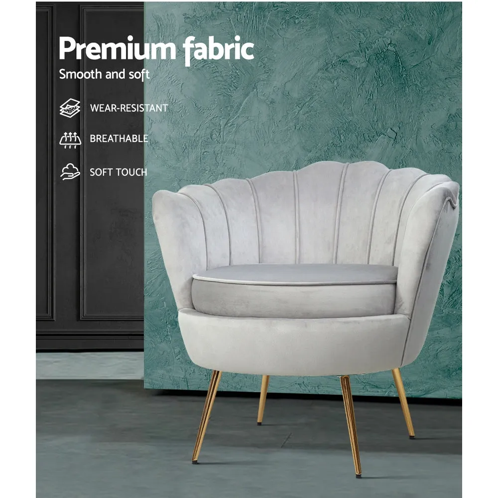 Mirabell Accent Velvet Shell Back Seat Lounge Armchair - Grey