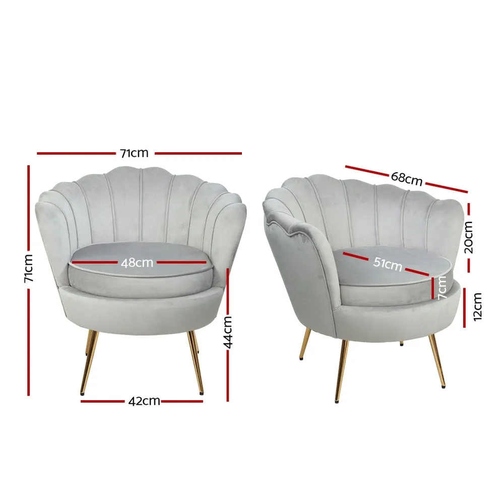 Mirabell Accent Velvet Shell Back Seat Lounge Armchair - Grey