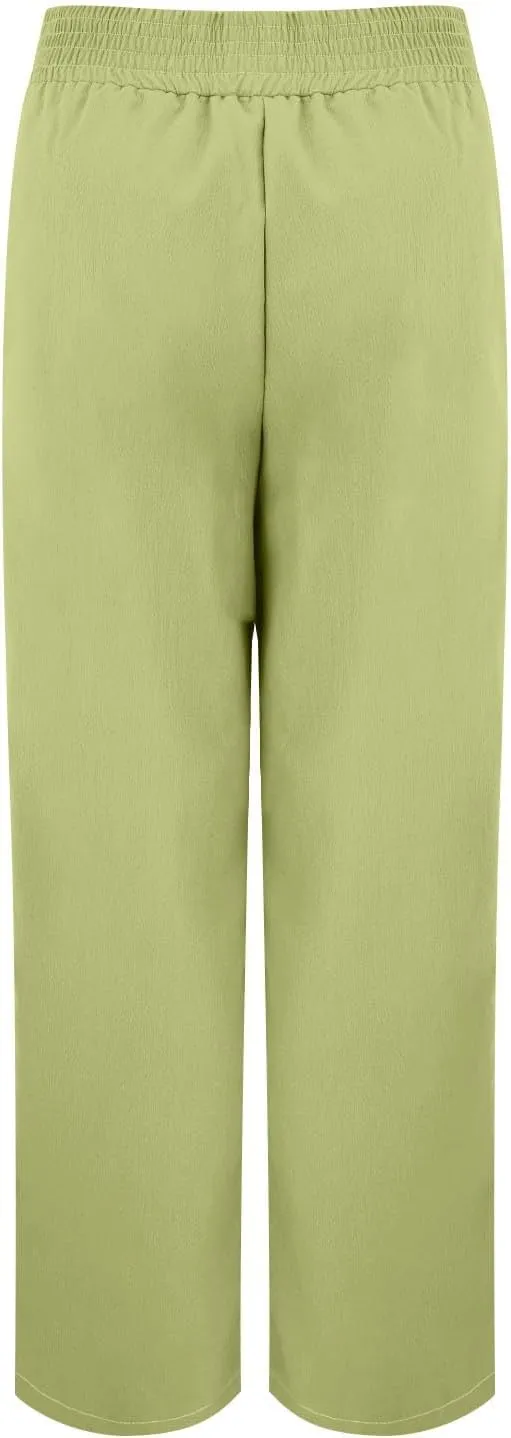 Miyaomn 2024 Women's Stylish Linen Palazzo Pants Crossover Waist Wide Leg Casual Lounge Trousers Summer Boho Yoga Beach Pants