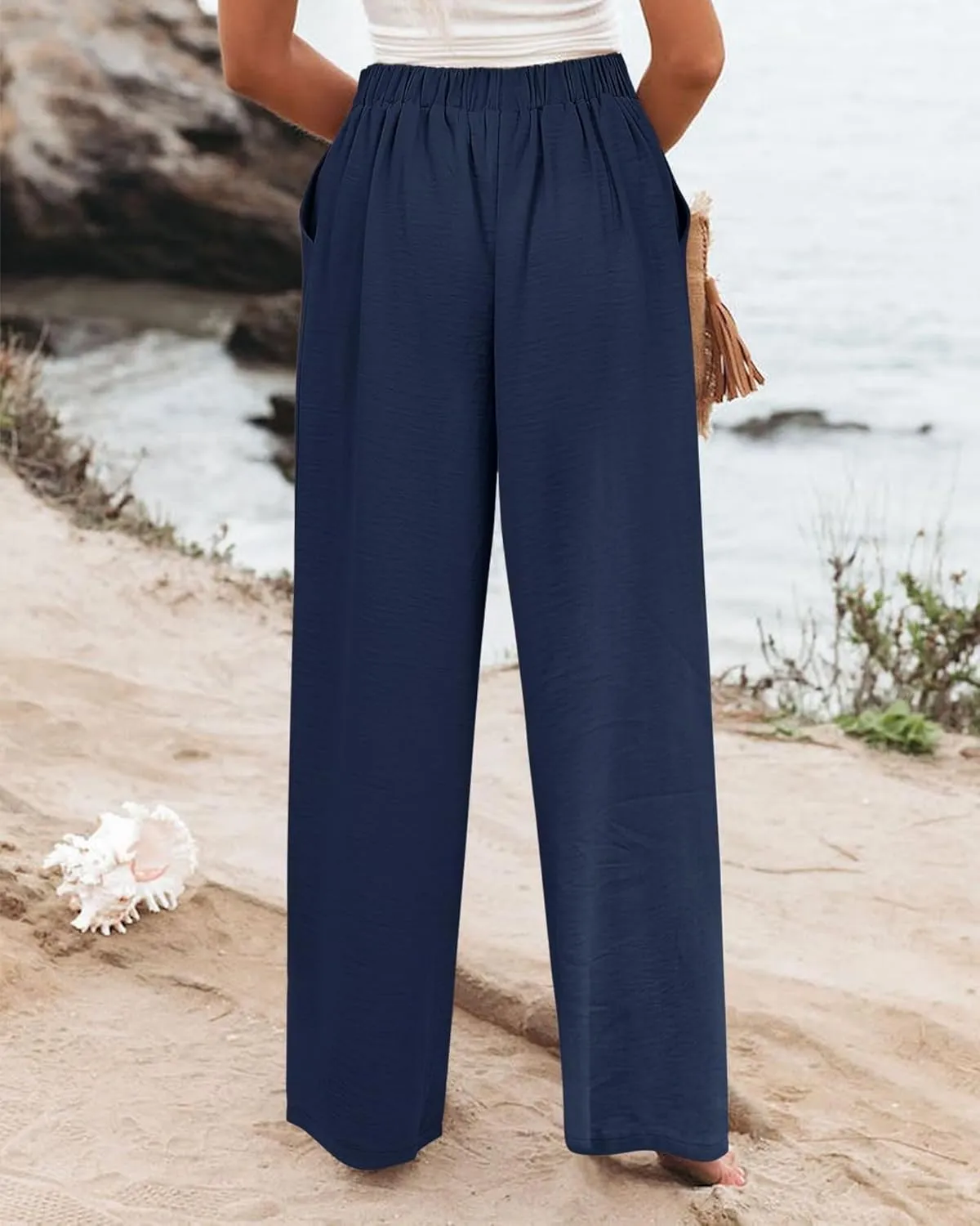 Mmoneyake Wide Leg Pants for Women High Waist Long Palazzo Pants Button Down Loose Business Work Office Trousers with Pockets