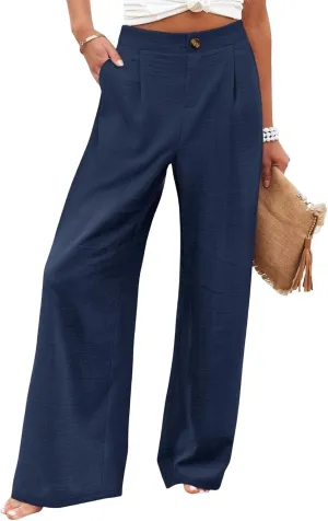 Mmoneyake Wide Leg Pants for Women High Waist Long Palazzo Pants Button Down Loose Business Work Office Trousers with Pockets