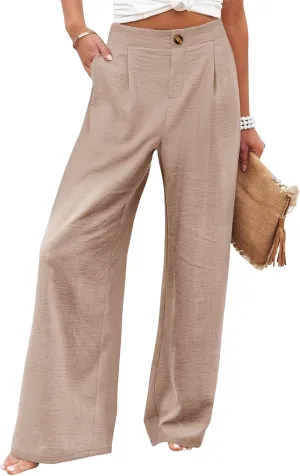 Mmoneyake Wide Leg Pants for Women High Waist Long Palazzo Pants Button Down Loose Business Work Office Trousers with Pockets