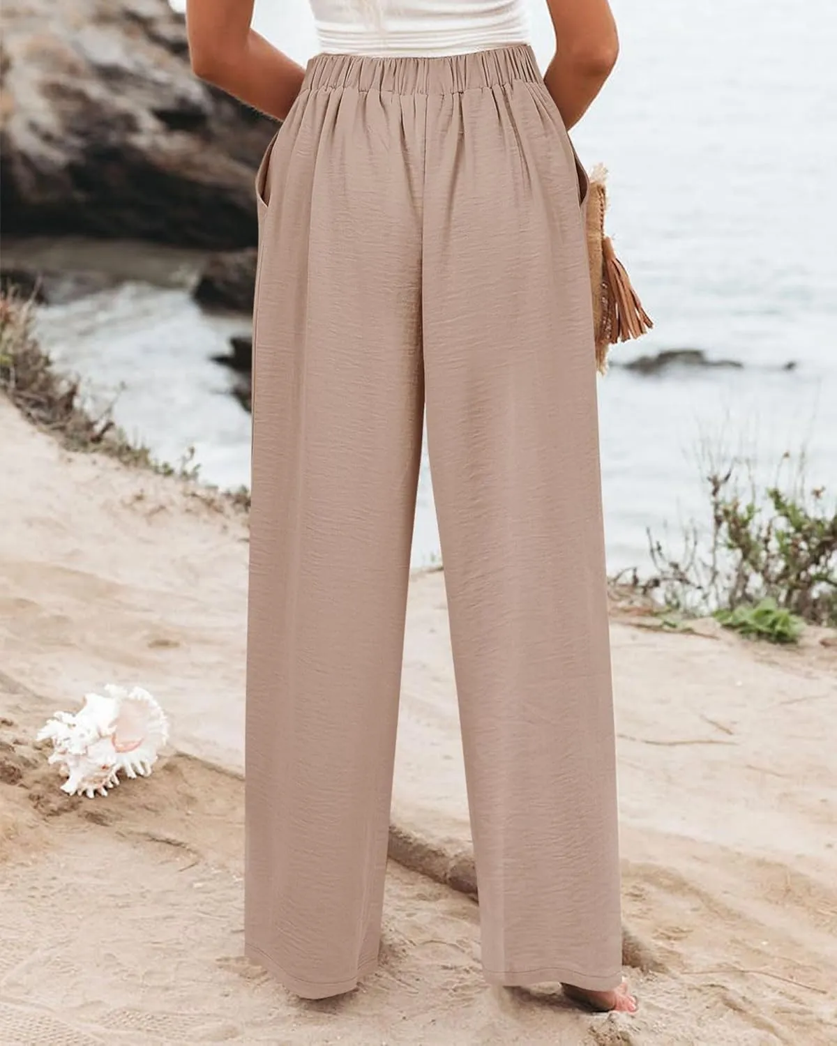 Mmoneyake Wide Leg Pants for Women High Waist Long Palazzo Pants Button Down Loose Business Work Office Trousers with Pockets