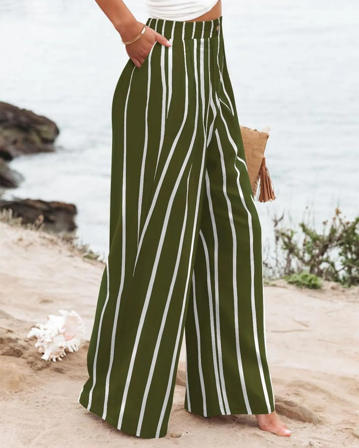 Mmoneyake Wide Leg Pants for Women High Waist Long Palazzo Pants Button Down Loose Business Work Office Trousers with Pockets