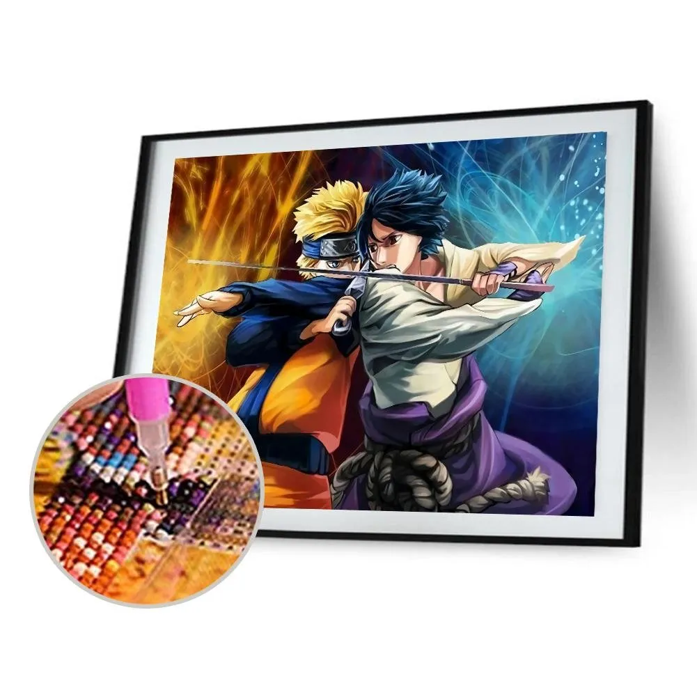 Naruto Fighting Cartoon - Full Round Diamond - 45x30CM