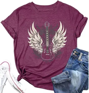 Nashville Country Concert Music T Shirts for Women Guitar Eagle Wing Graphic Short Sleeve Vintage Casual Girl Tee Tops