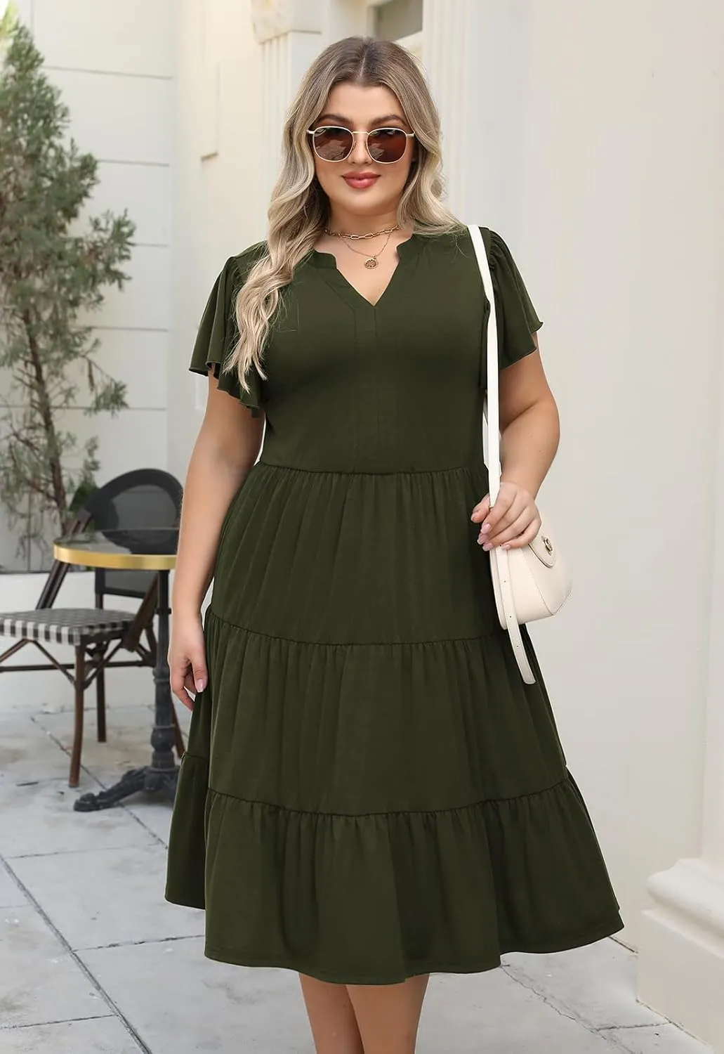 Nemidor Womens Plus Size Summer Midi Dress Tiered Casual Loose Swing Dresses with Ruffle Sleeve and Pocket 16-26