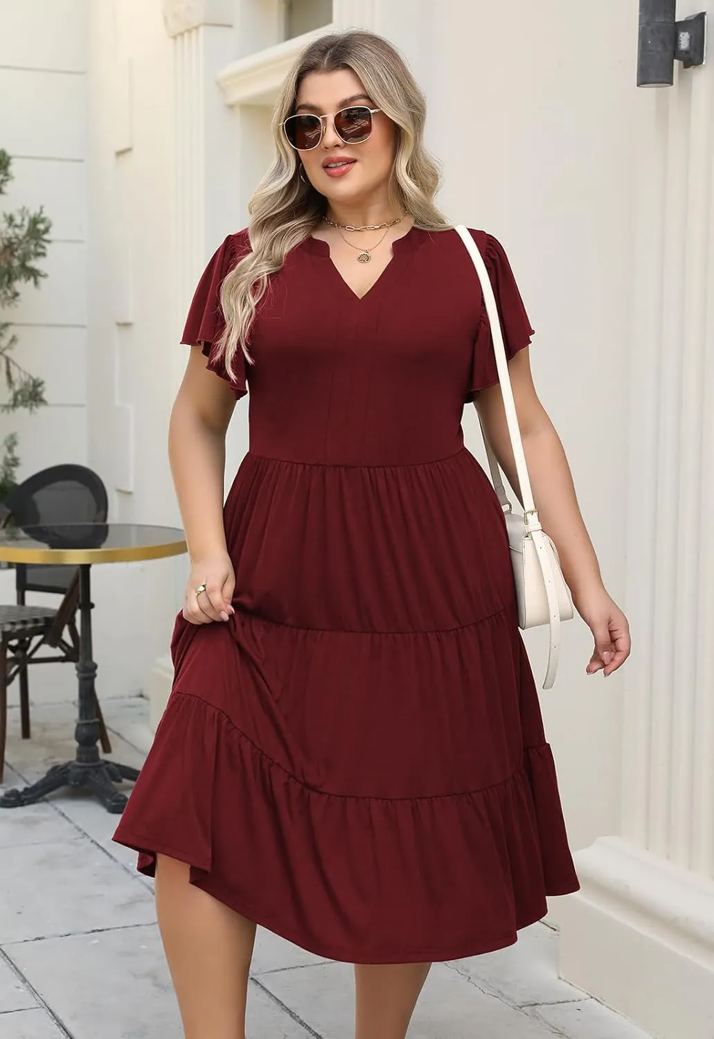 Nemidor Womens Plus Size Summer Midi Dress Tiered Casual Loose Swing Dresses with Ruffle Sleeve and Pocket 16-26