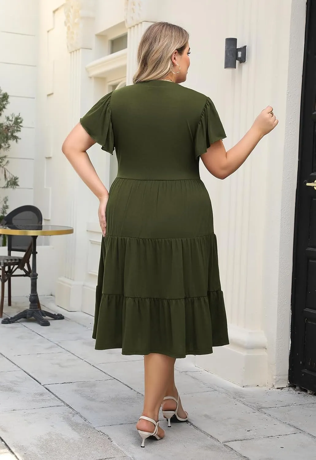Nemidor Womens Plus Size Summer Midi Dress Tiered Casual Loose Swing Dresses with Ruffle Sleeve and Pocket 16-26