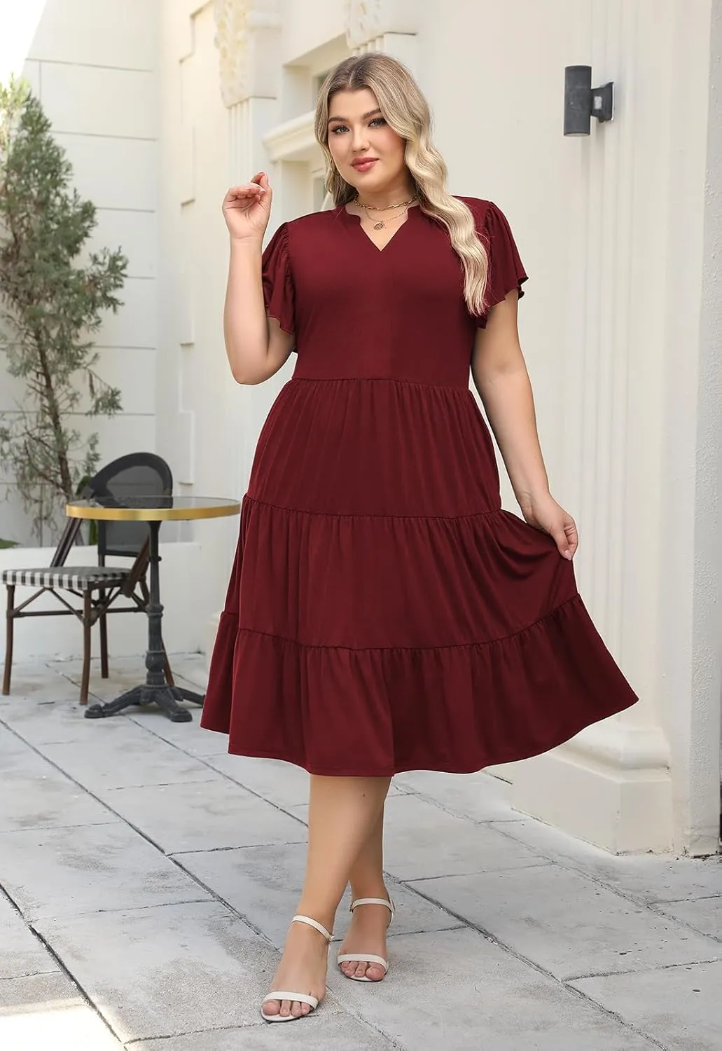 Nemidor Womens Plus Size Summer Midi Dress Tiered Casual Loose Swing Dresses with Ruffle Sleeve and Pocket 16-26