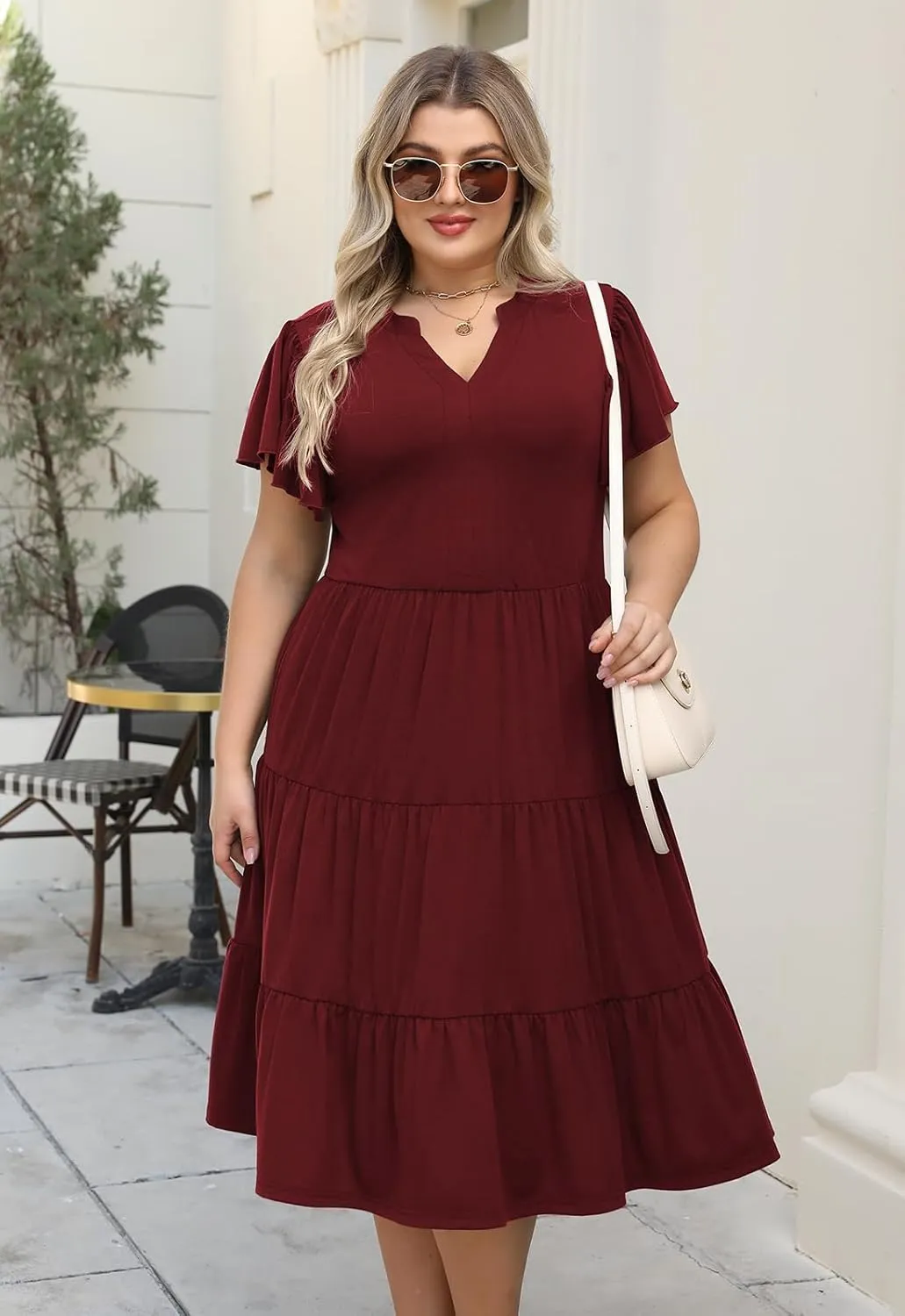 Nemidor Womens Plus Size Summer Midi Dress Tiered Casual Loose Swing Dresses with Ruffle Sleeve and Pocket 16-26