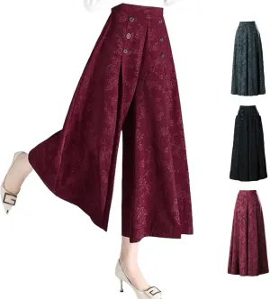 New Designable Ice Silk Palazzo Pants Cool & Comfy Palazzo Pants for Women, Rose Print High Waist Wide Leg Cropped Trousers