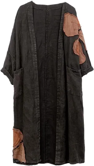 NFYM Women's Trench Coat Flower Applique Robe Kimono Cardigan Open Front Long Loose Cover Ups Outerwear One Size