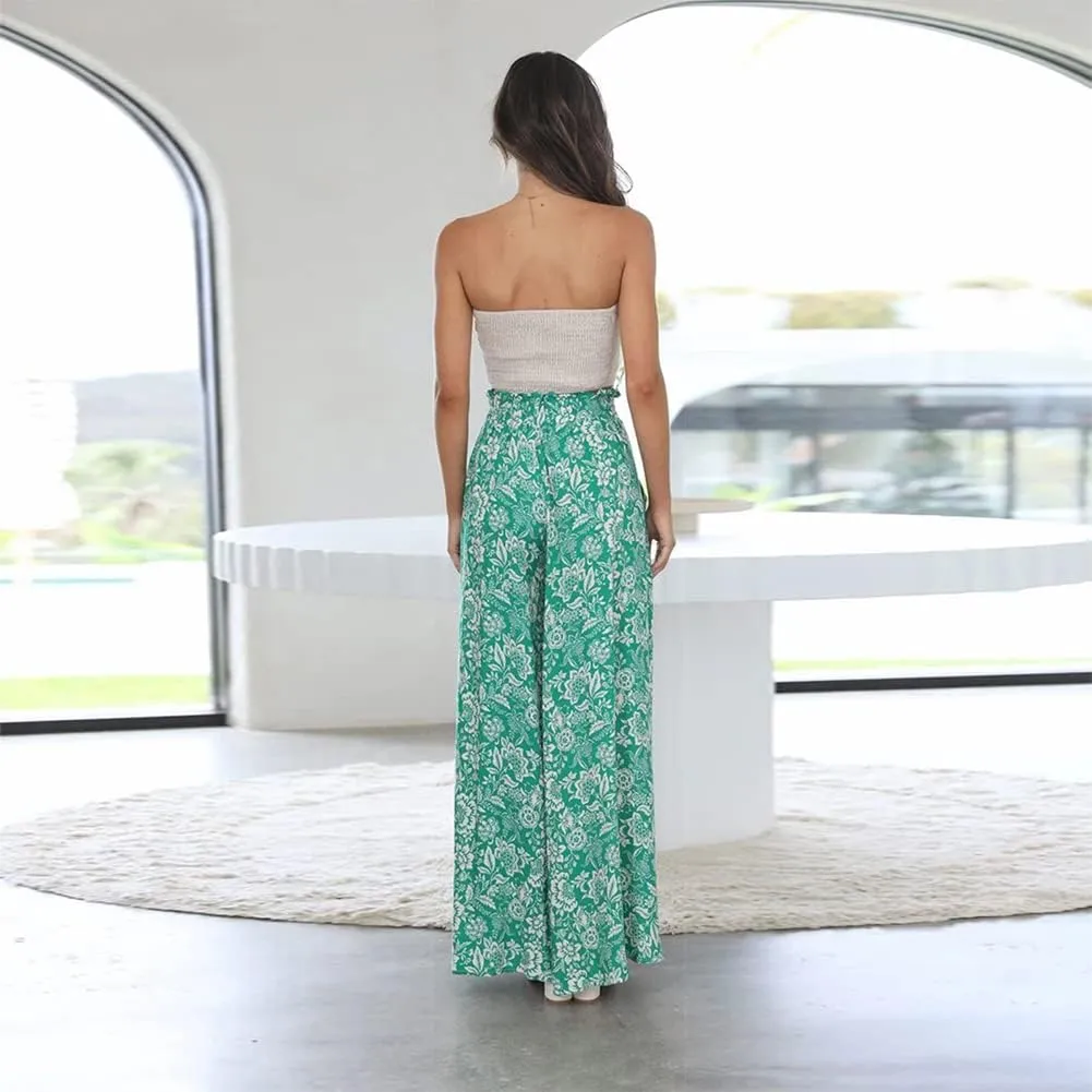 ODIZLI Women Palazzo Wide Leg Pant with Pockets Casual Loose Flowy Pants Solid Color/Floral Print