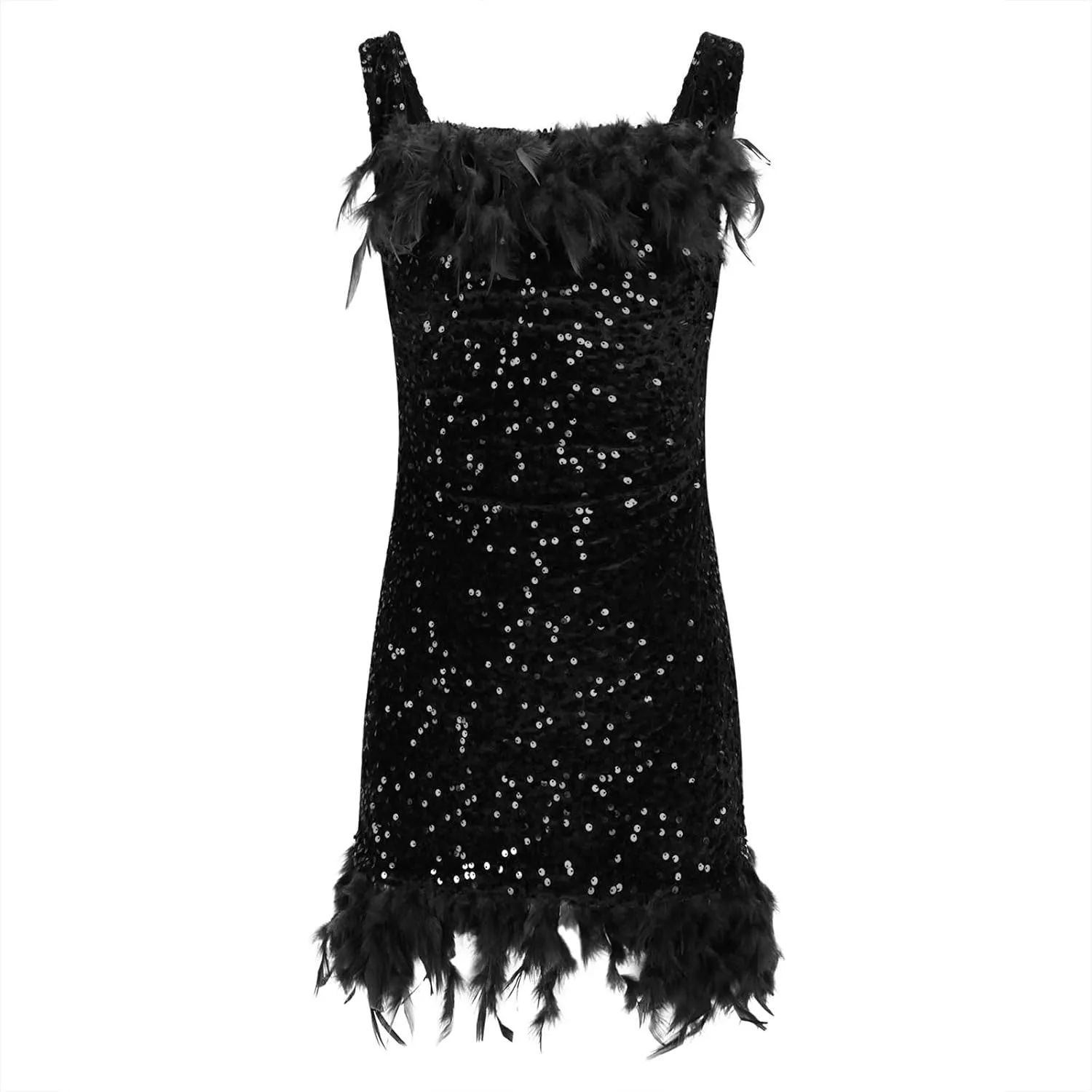 Oplxuo Sequins Feather Short Birthday Party Dresses for Women Off Shoulder Bodycon Dress Plus Size Cocktail Evening Gowns