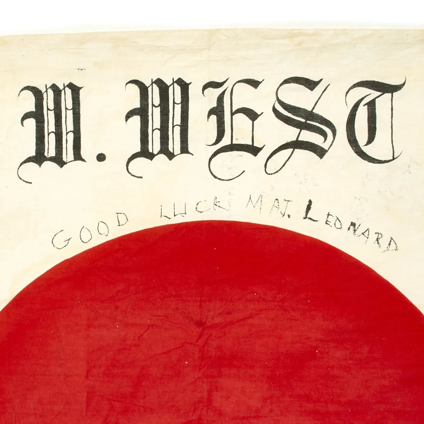 Original Japanese WWII Good Luck Flag Converted to Occupation Forces Farewell Flag - 78" x 52"
