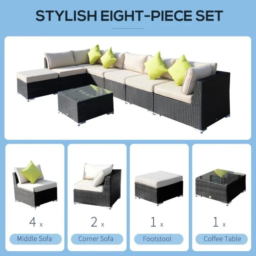 Outsunny Rattan Sofa Set 8 Piece - Black