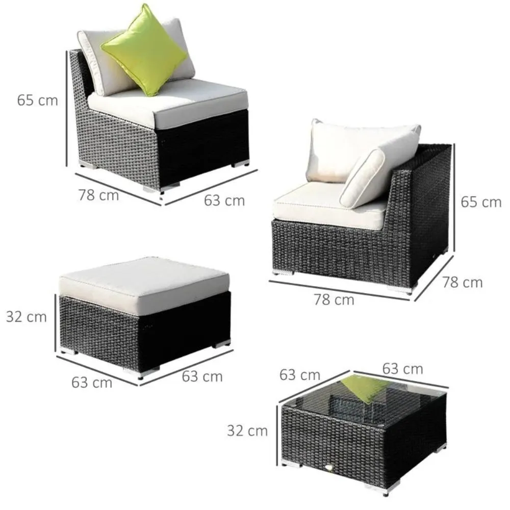 Outsunny Rattan Sofa Set 8 Piece - Black