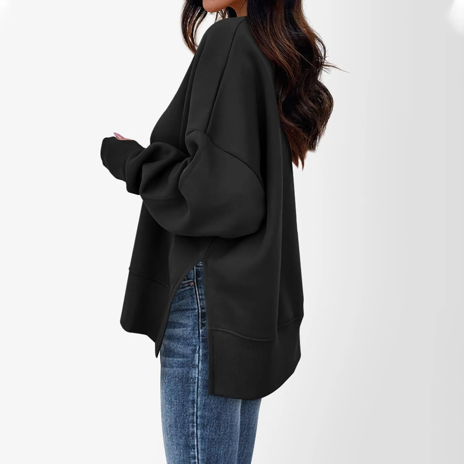 Oversized Sweatshirts for Women Loose Fit Long Sleeve Crew Neck Sweatshirts Casual Split Hem Thumb Hole Pullover