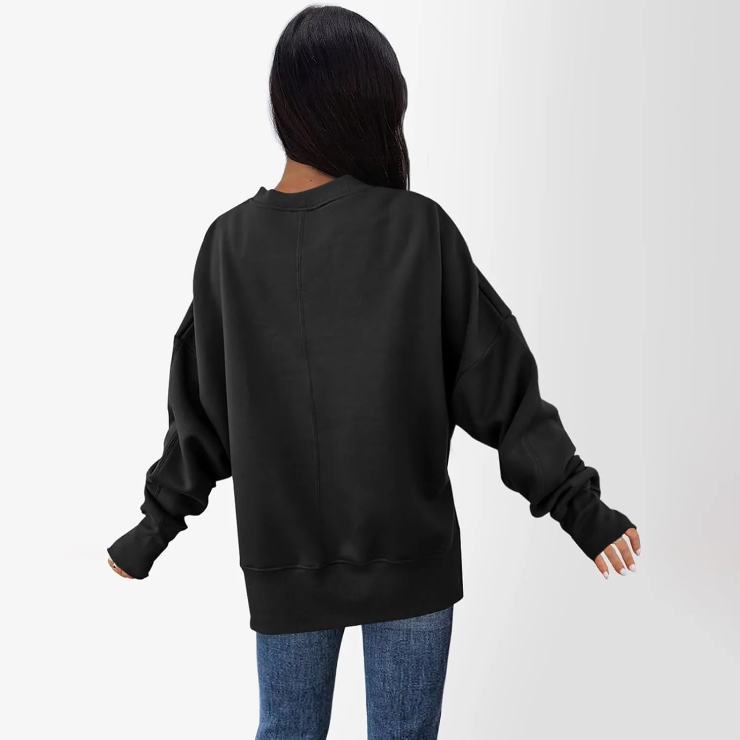 Oversized Sweatshirts for Women Loose Fit Long Sleeve Crew Neck Sweatshirts Casual Split Hem Thumb Hole Pullover