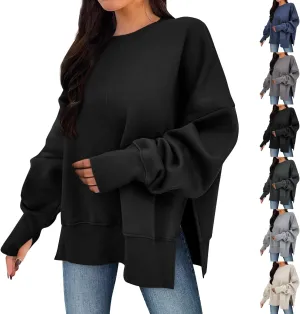 Oversized Sweatshirts for Women Loose Fit Long Sleeve Crew Neck Sweatshirts Casual Split Hem Thumb Hole Pullover