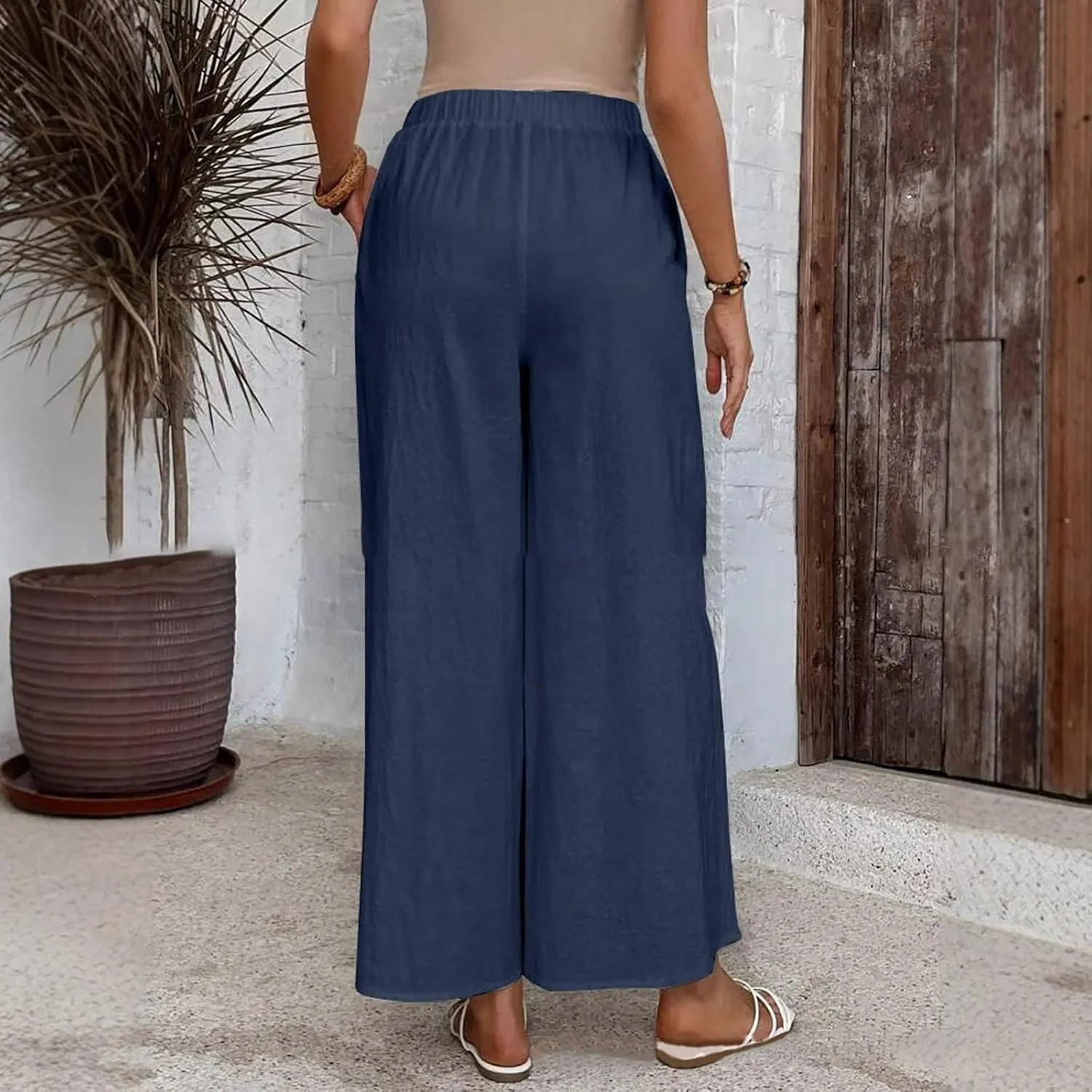 Palazzo Pants for Women Casual High Waist Wide Leg Trousers Baggy Breathable Summer Going Out Hiking Pant with Pocket