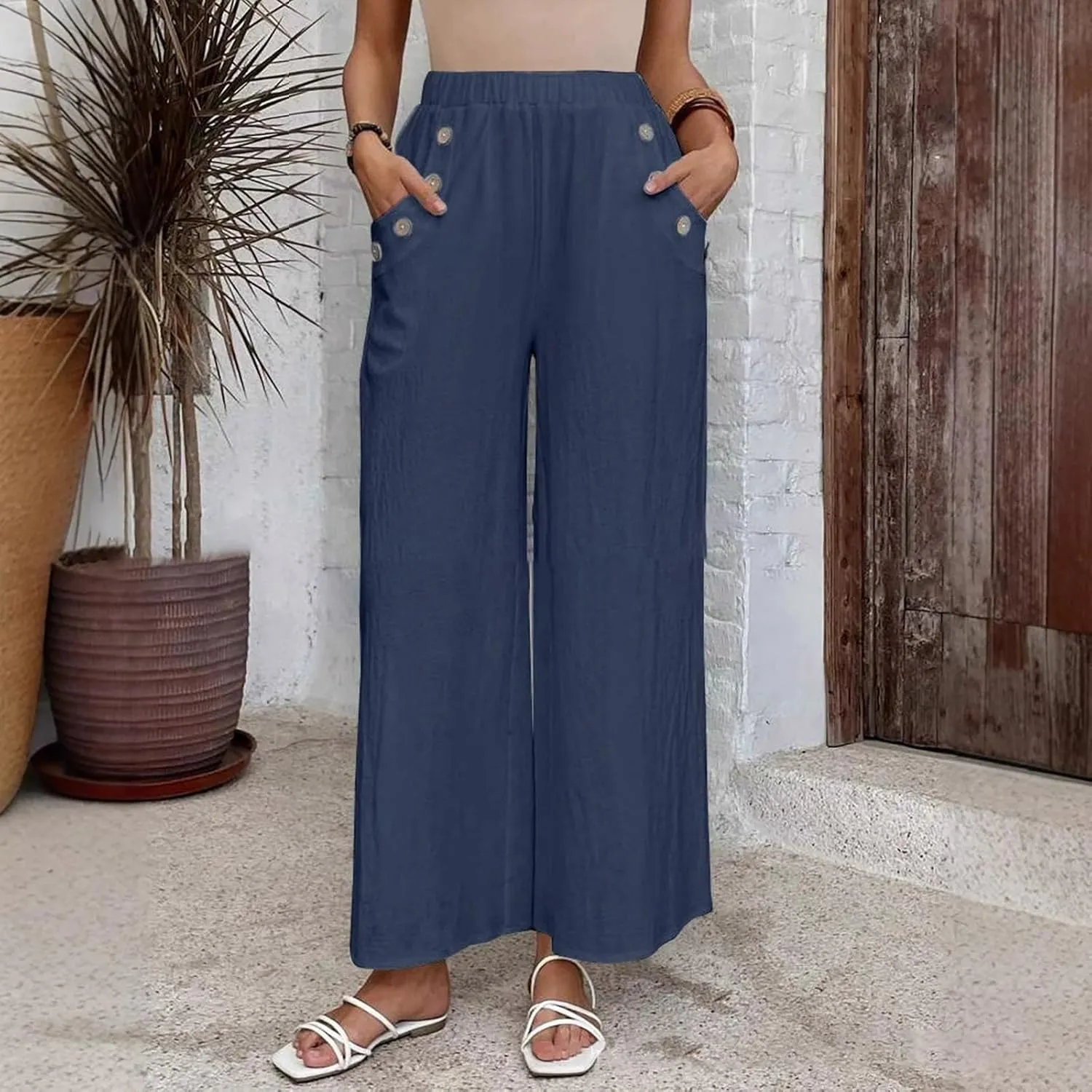 Palazzo Pants for Women Casual High Waist Wide Leg Trousers Baggy Breathable Summer Going Out Hiking Pant with Pocket