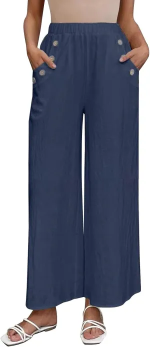 Palazzo Pants for Women Casual High Waist Wide Leg Trousers Baggy Breathable Summer Going Out Hiking Pant with Pocket