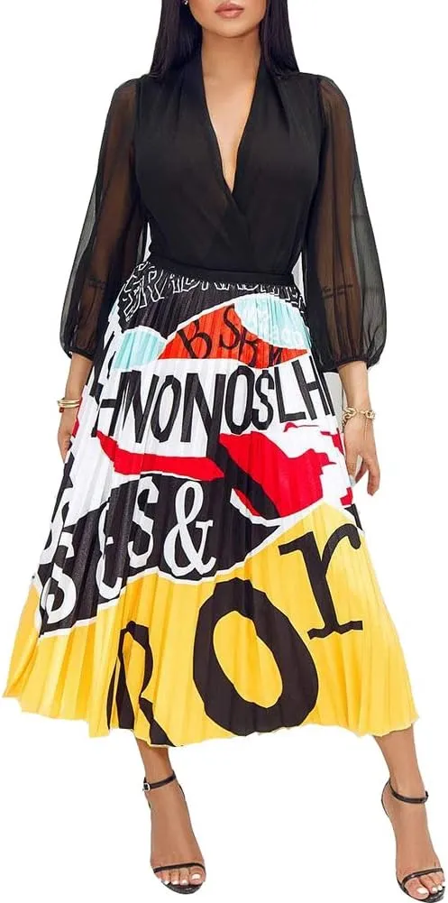 Pleated Skirt for Women Fashion Cartoon Print A-Line Skirt Vintage Skirts
