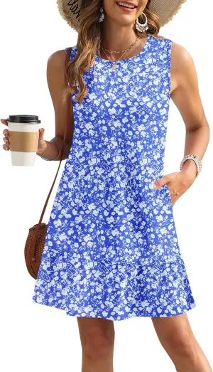PLOKNRD Women's Summer Dresses Casual Sleeveless Ruffle Hem Tshirt Sundress Loose Beach Tank Dress Pockets 2025