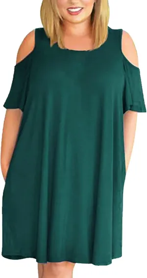 Plus Size Dresses for Curvy Women 2025 Summer Casual Short Sleeve Tshirt Midi Dress with Pockets Beach Vacation Dress