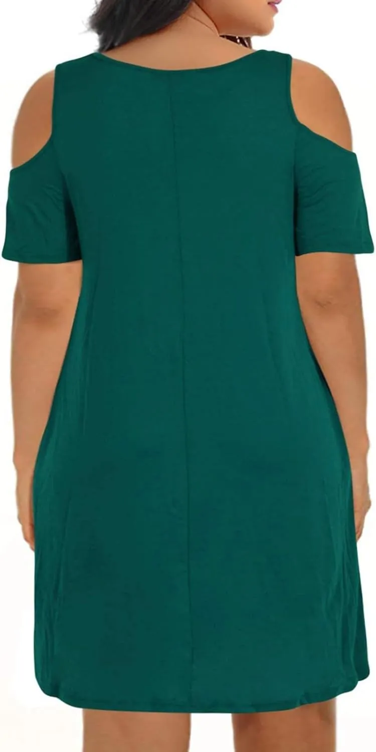 Plus Size Dresses for Curvy Women 2025 Summer Casual Short Sleeve Tshirt Midi Dress with Pockets Beach Vacation Dress