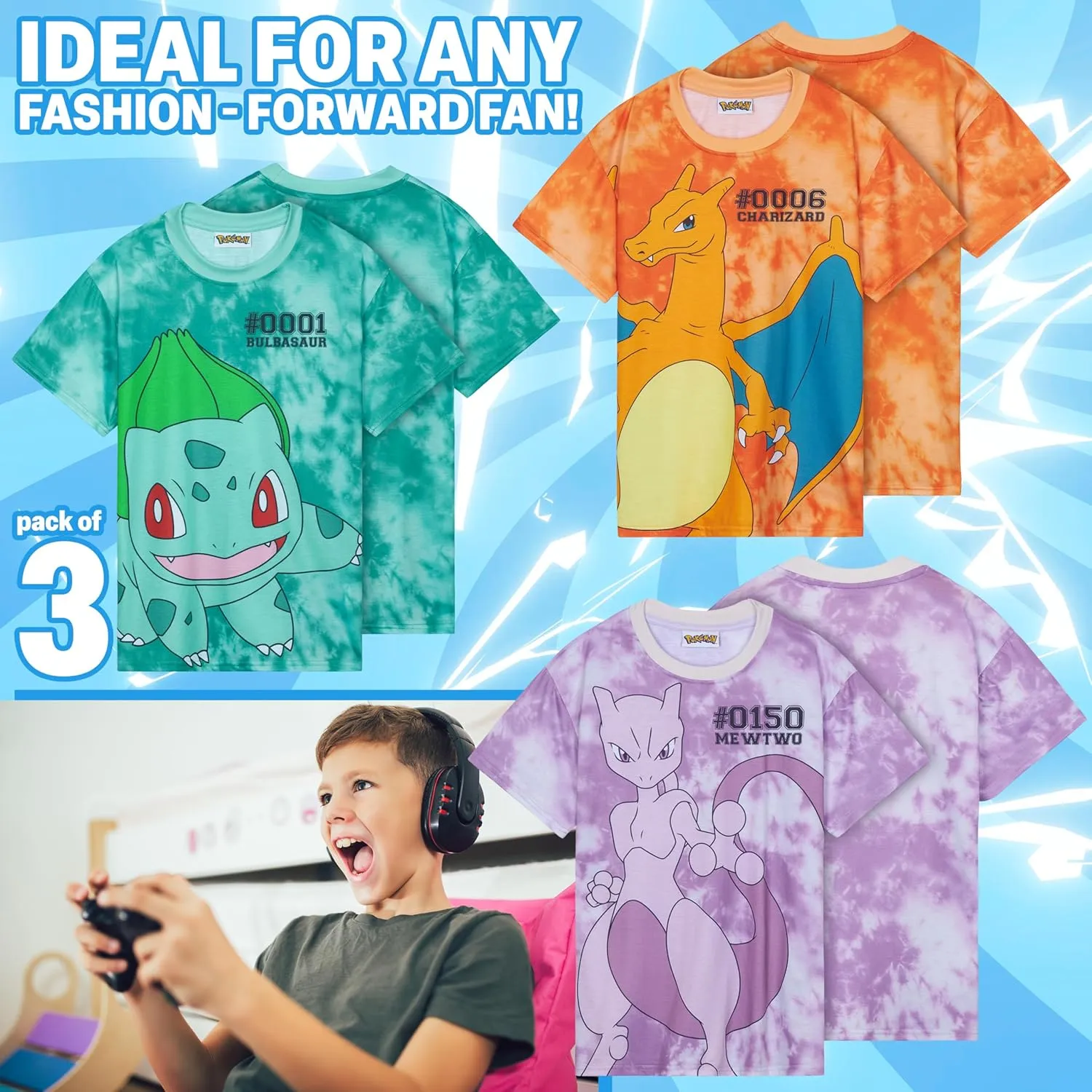 Pokemon Top T Shirt for Boys Girls Teenagers Pikachu Pack of 1 or 3 Pack Funny Tshirts