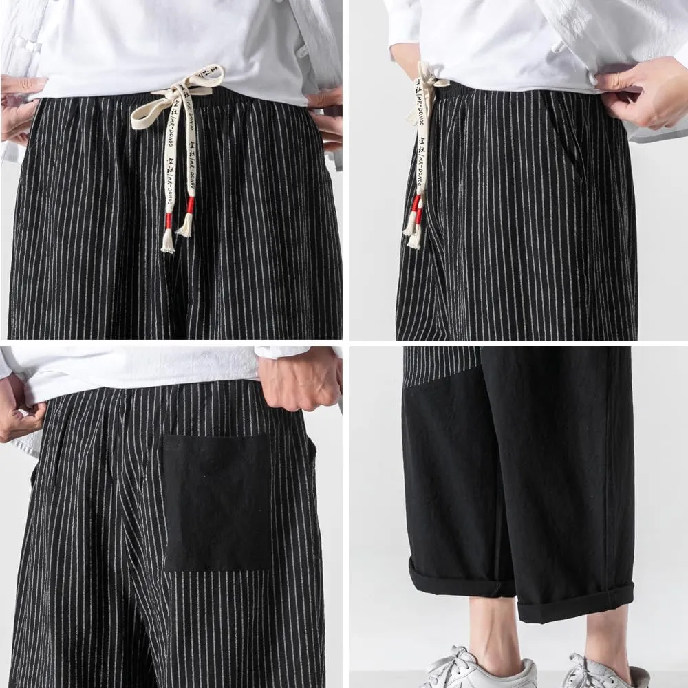 PRIJOUHE Men's Casual Capri Pants Elastic Waist Wide Leg Loose Baggy Harem Pants Breathable Summer Beach Pants