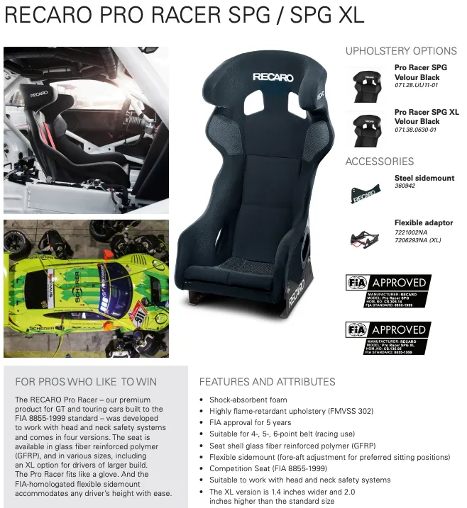Recaro Pro Racer SPG XL Racing Seat
